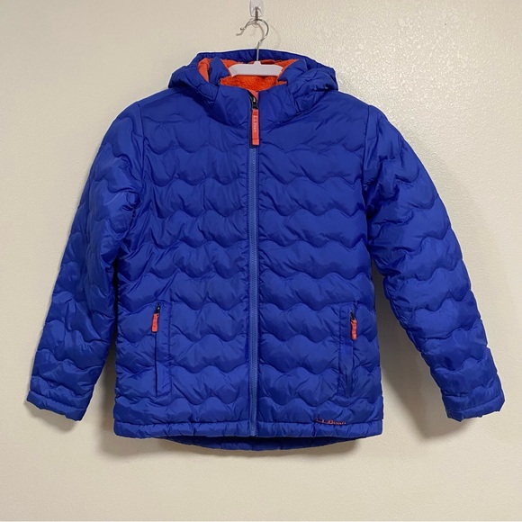 L.L. Bean Jacket Boys Size Medium 10/12 Royal Blue Orange hooded Puffer Jacket - Picture 1 of 15